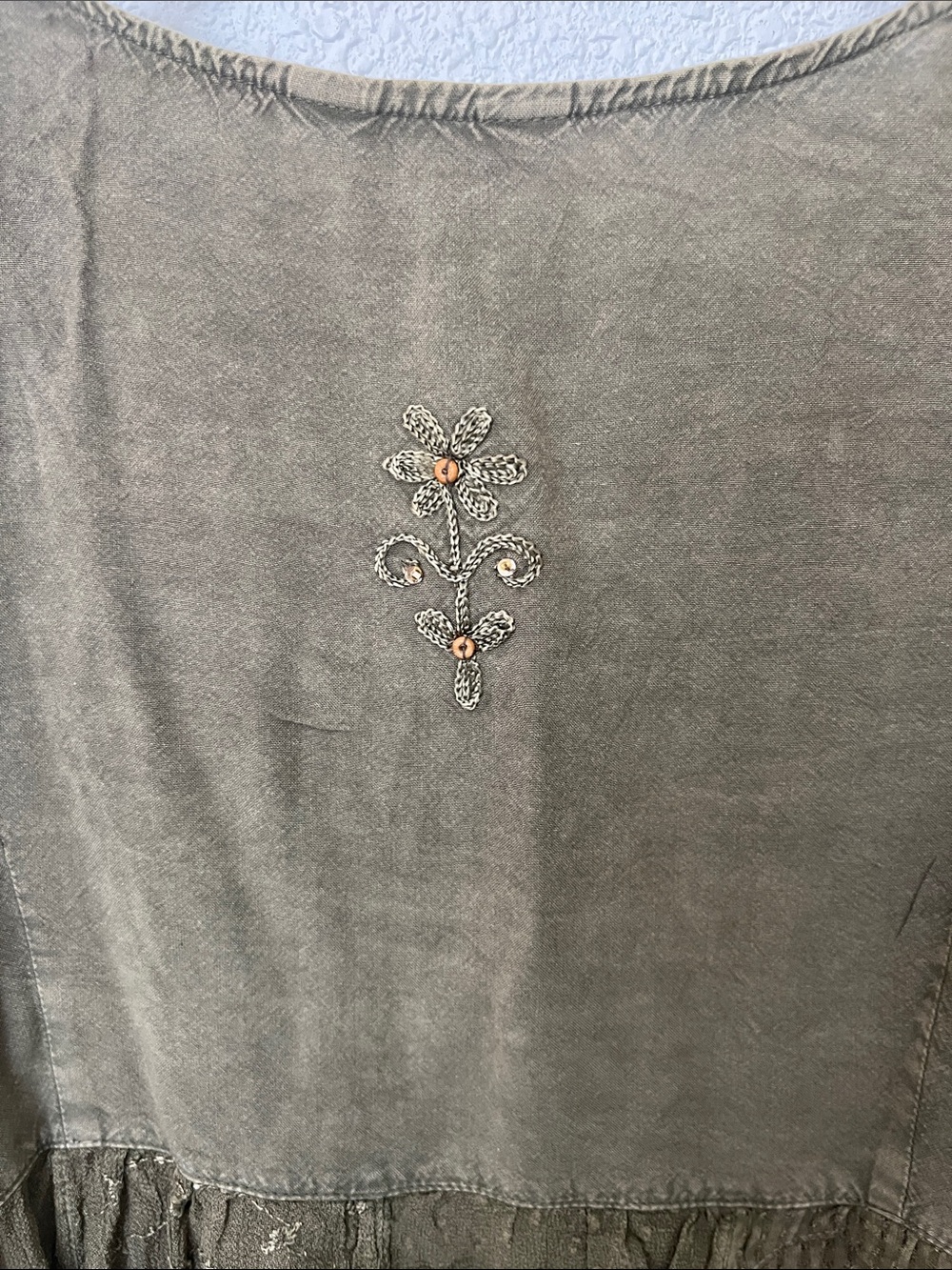 Venezia Olive Embroidered V-Neck Button Tunic - Picture 5 of 11